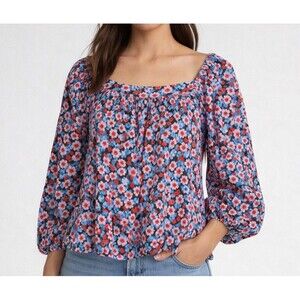 POPSUGAR Babydoll Top Women's Large Floral Puffed Sleeves Multicolor Peasant